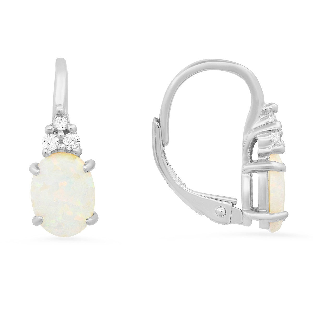 Sterling Silver Opal & CZ Leverback Earrings - Ruumur