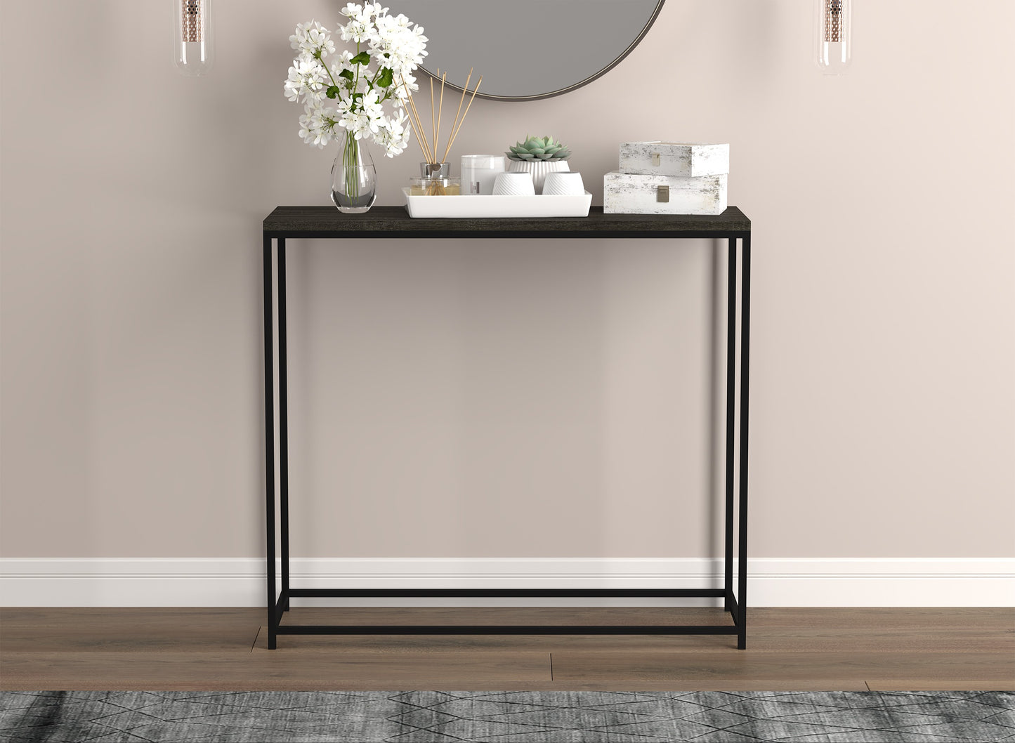 Safdie & Co. Console Table 31" Dark Grey Wood Black Metal, Entryway or Sofa Table for Living Room