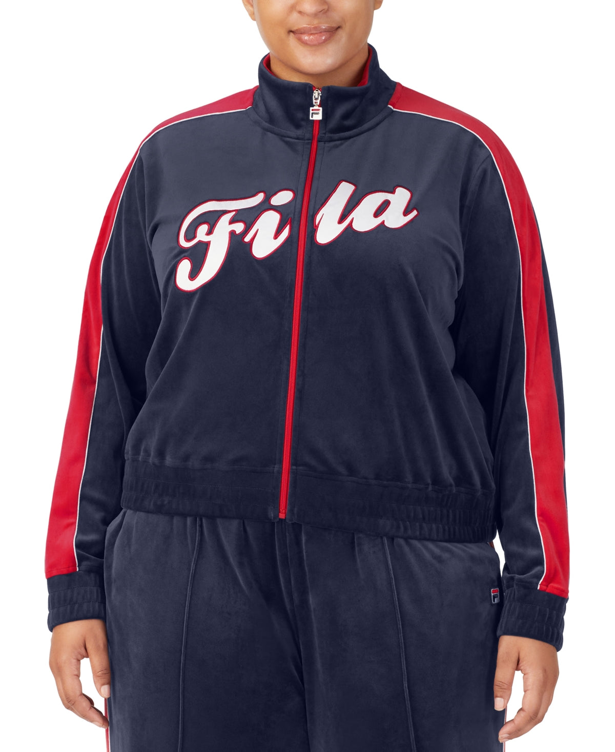 Fila Women's Valery Logo Zip Front Velour Jacket Blue Size 1X