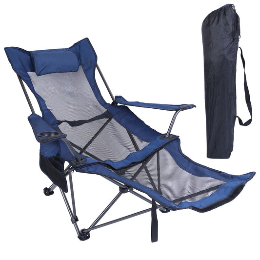 title:Foldable Camping Chair 330LBS Load Heavy Duty Steel Lawn Chair Collapsible Chair with Reclining Backrest Angle Cup Holder Pillow Side Pocket Carry Bag;color:Blue