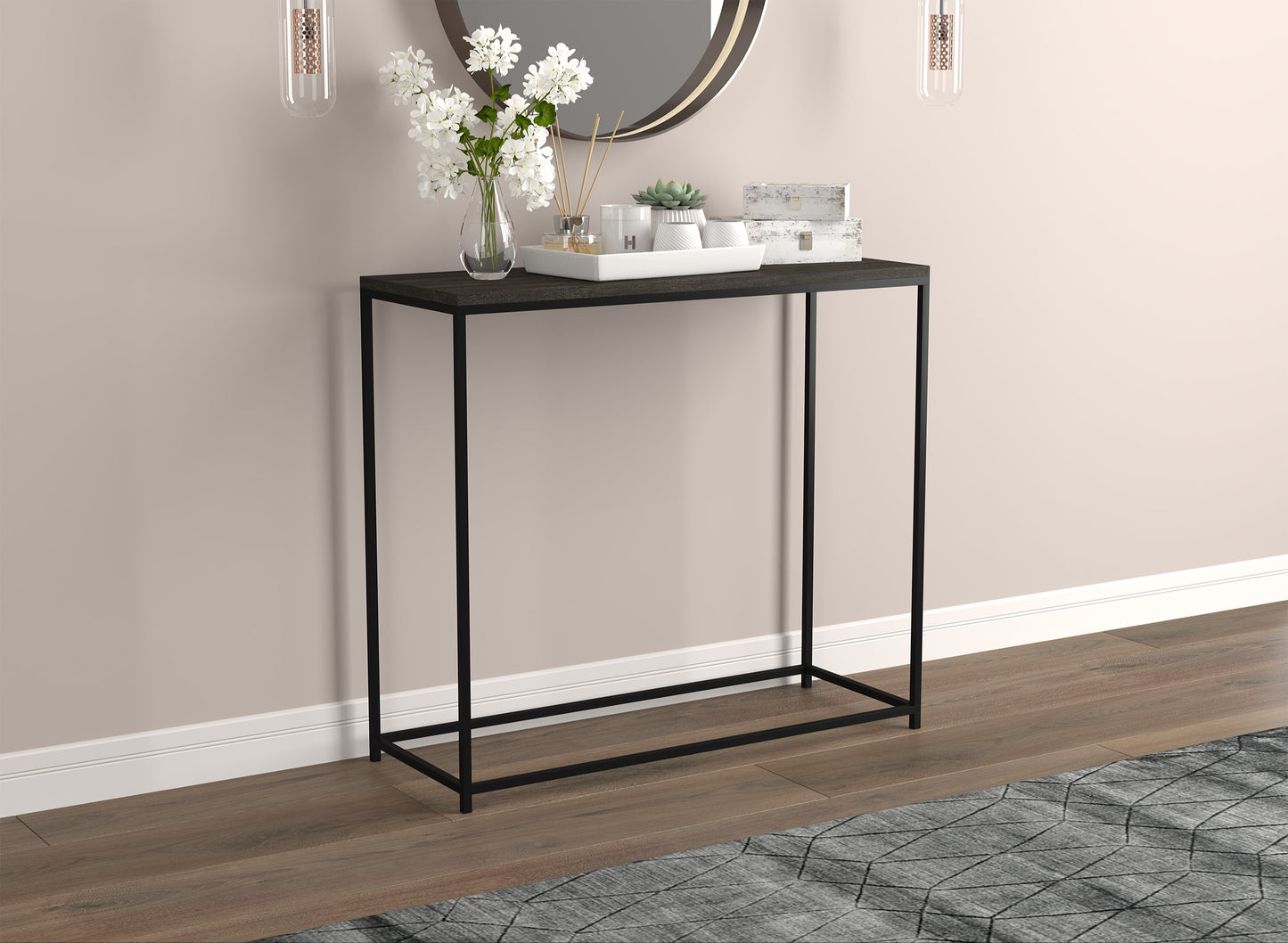 Safdie & Co. Console Table 31" Dark Grey Wood Black Metal, Entryway or Sofa Table for Living Room