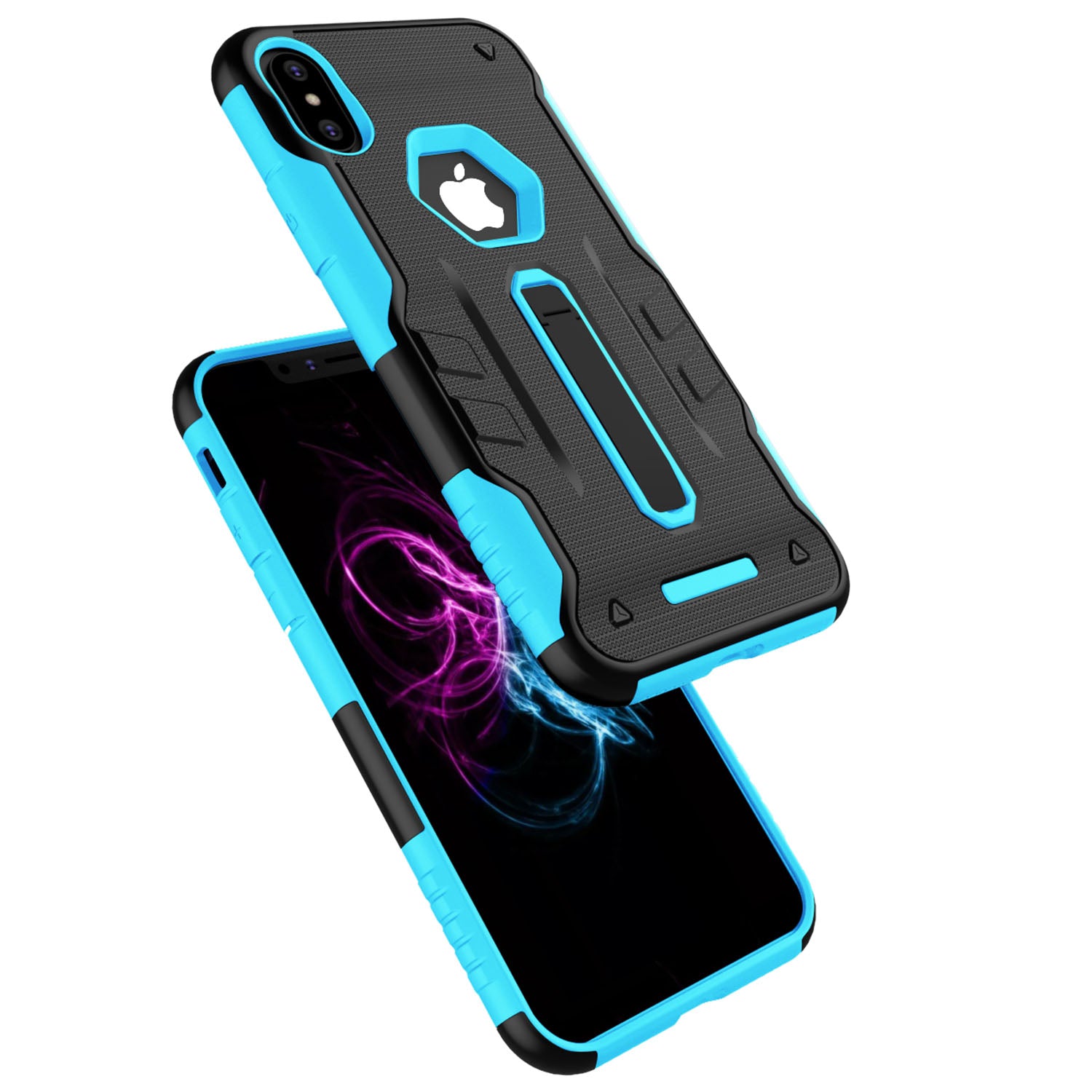 title:Rugged Phone Case for iPhone X Drop-protection Phone Case with Kickstand Heavy Duty Dual Layers Phone Protective Cover;color:Aqua