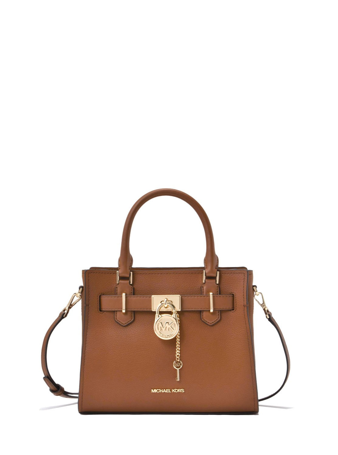 title:Michael Kors Hamilton Small Leather Satchel;color:Luggage