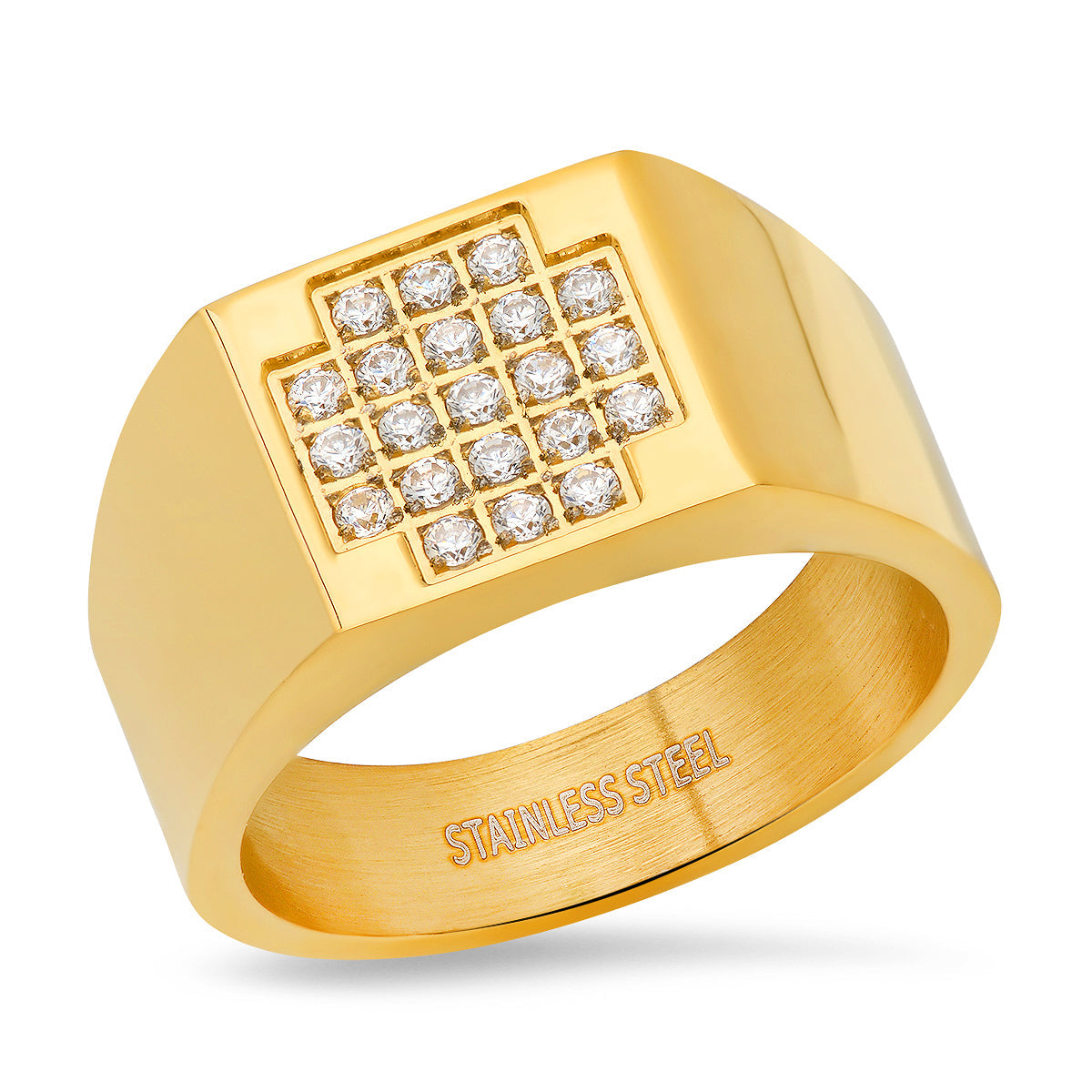 SteelTime Box Cross Iced Out Statement Ring