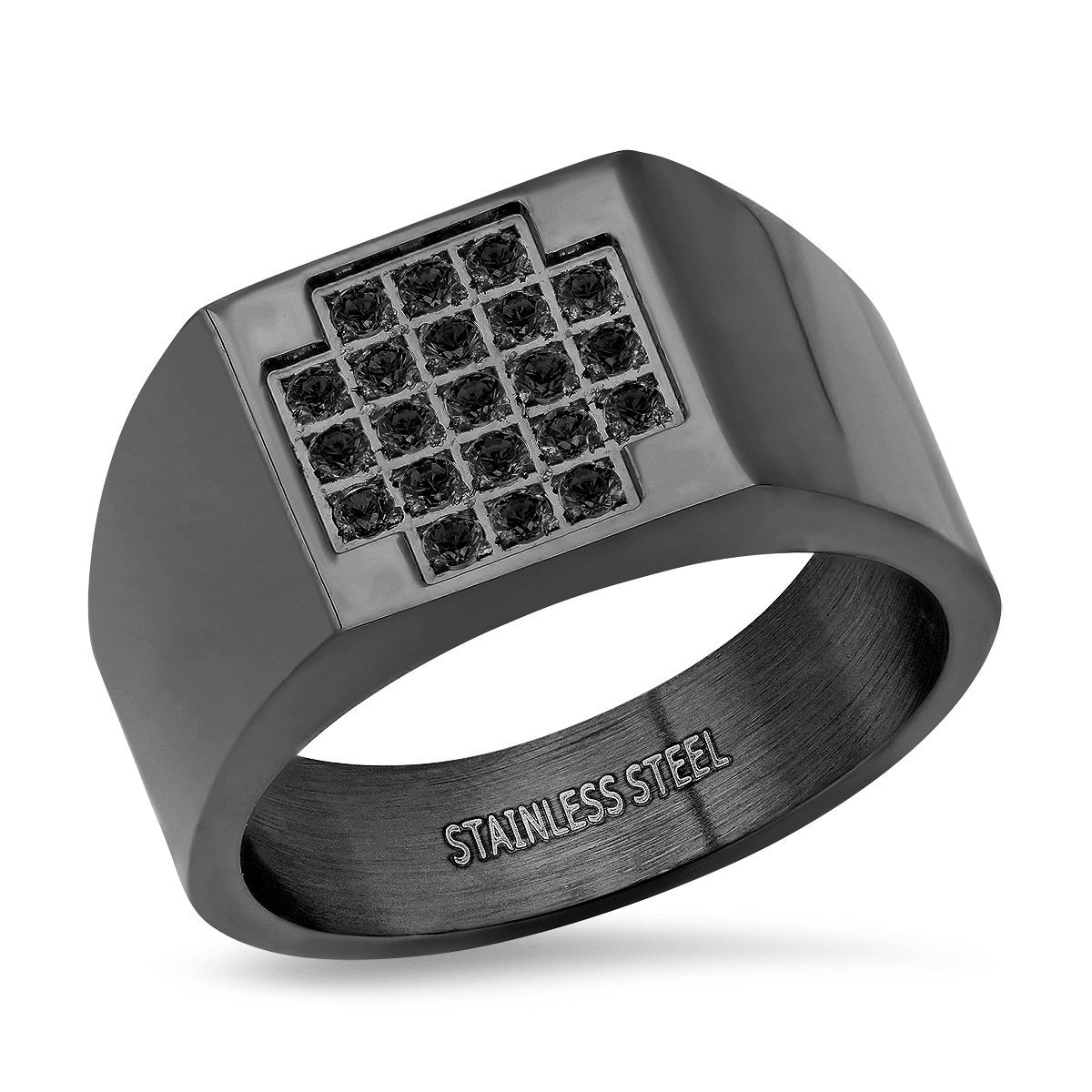 SteelTime Box Cross Iced Out Statement Ring