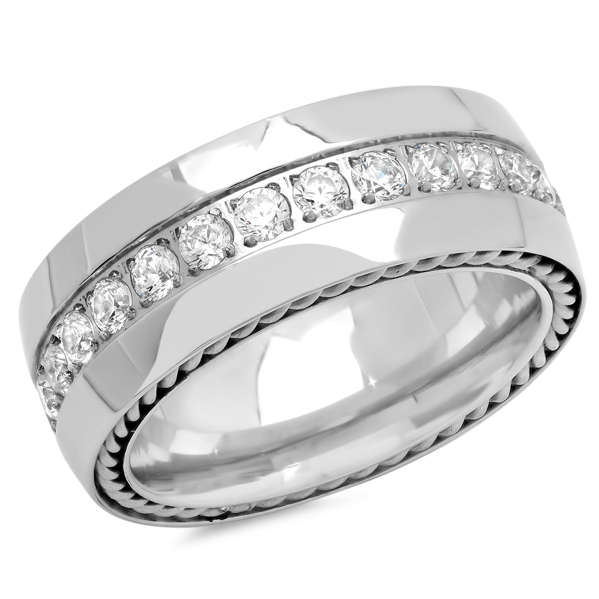 SteelTime CZ Rope Accent Ring