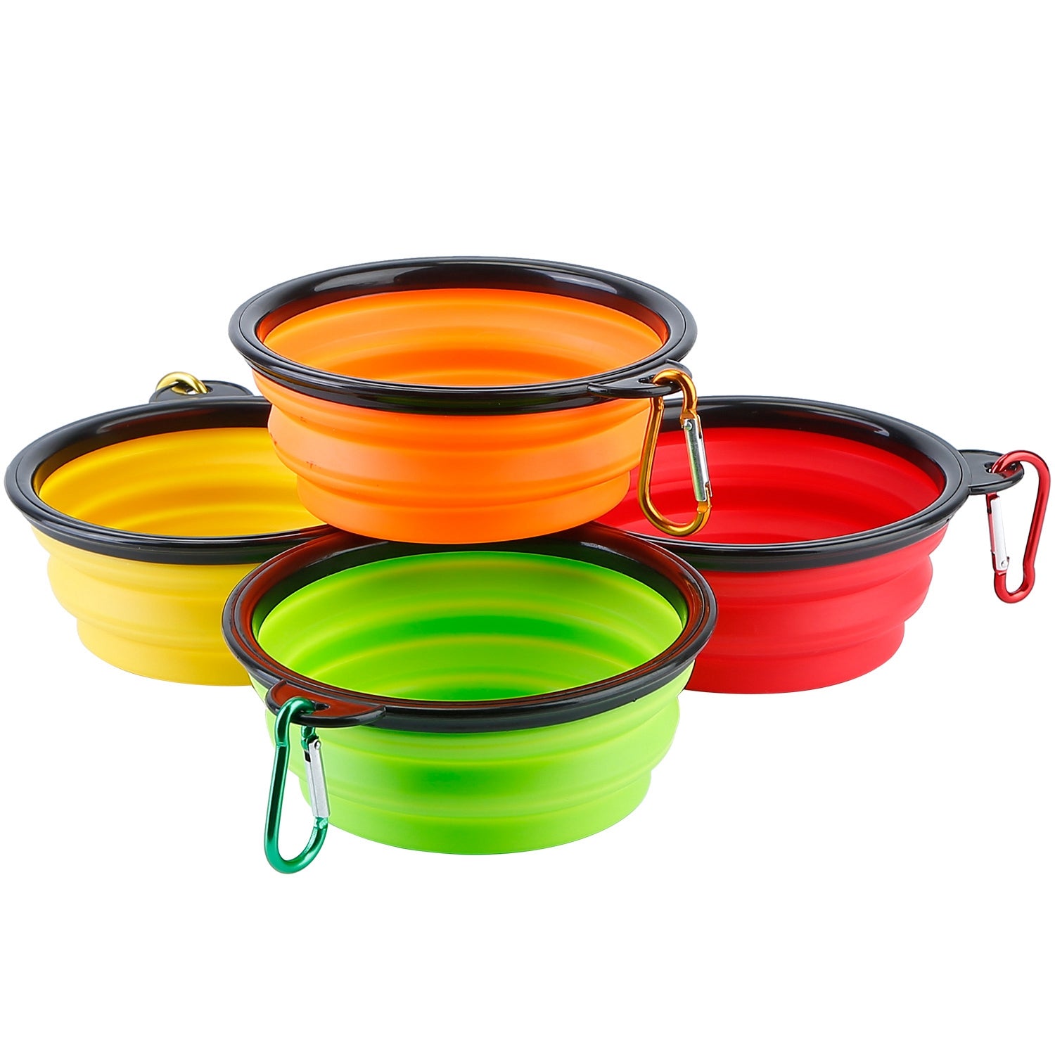 title:Fresh Fab Finds 4Pcs Silicone Collapsible Dog Bowls BPA Free Travel Dog Bowl Foldable Cat Dog Food Water Bowl w/ Carabiner Clip For Traveling Walking Hiking;color:Multi