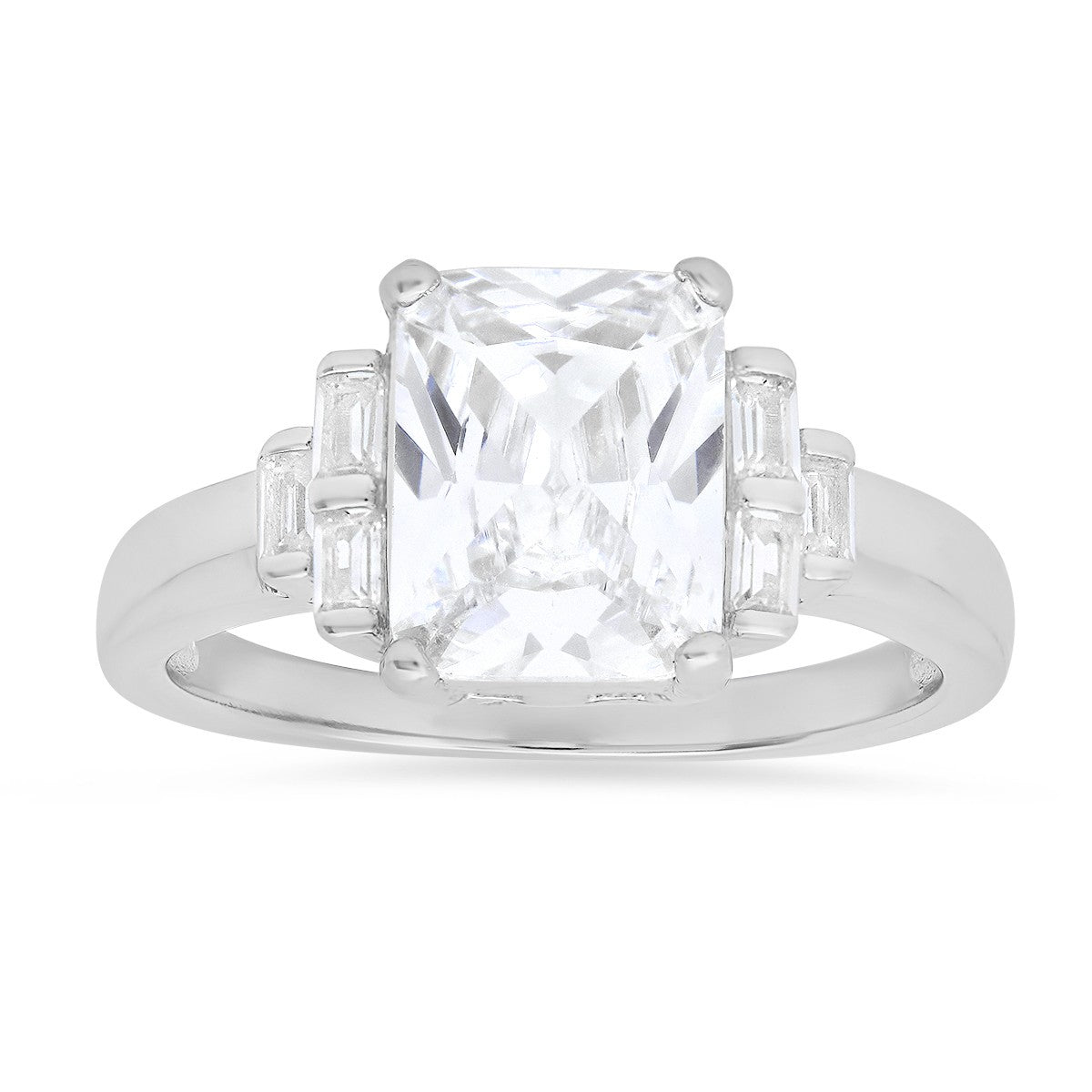 Sterling Silver Emerald-cut CZ Ring - Ruumur