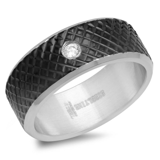 SteelTime Stainless Steel Ring with Simulated Diamond