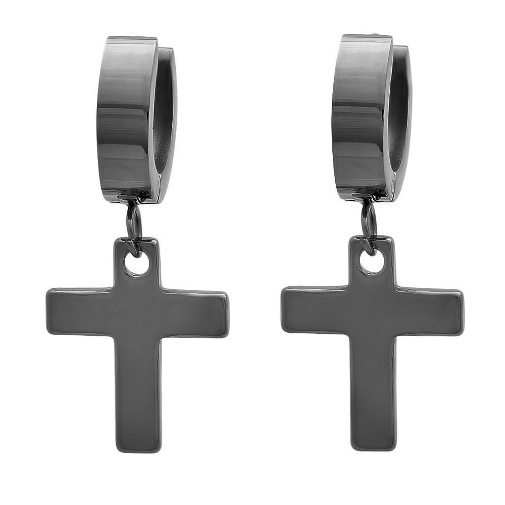 Cross Dangle + Huggie Stainless Steel Earrings