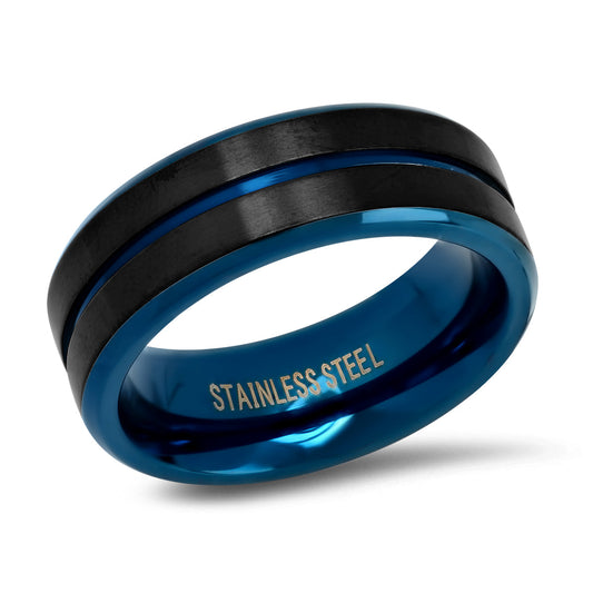 SteelTime Blue Striped Ring Band