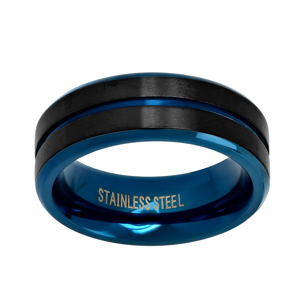 SteelTime Blue Striped Ring Band