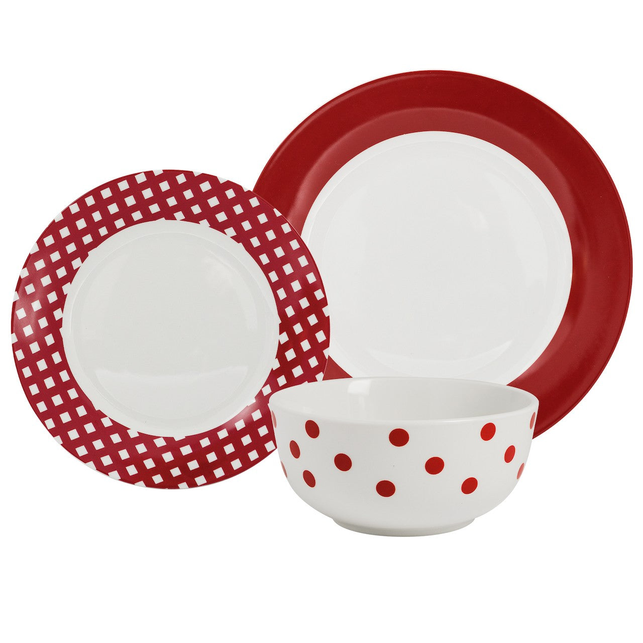 title:Safdie & Co. Dinnerset 12PC Rimmed Porcelain Rouge;color:Red