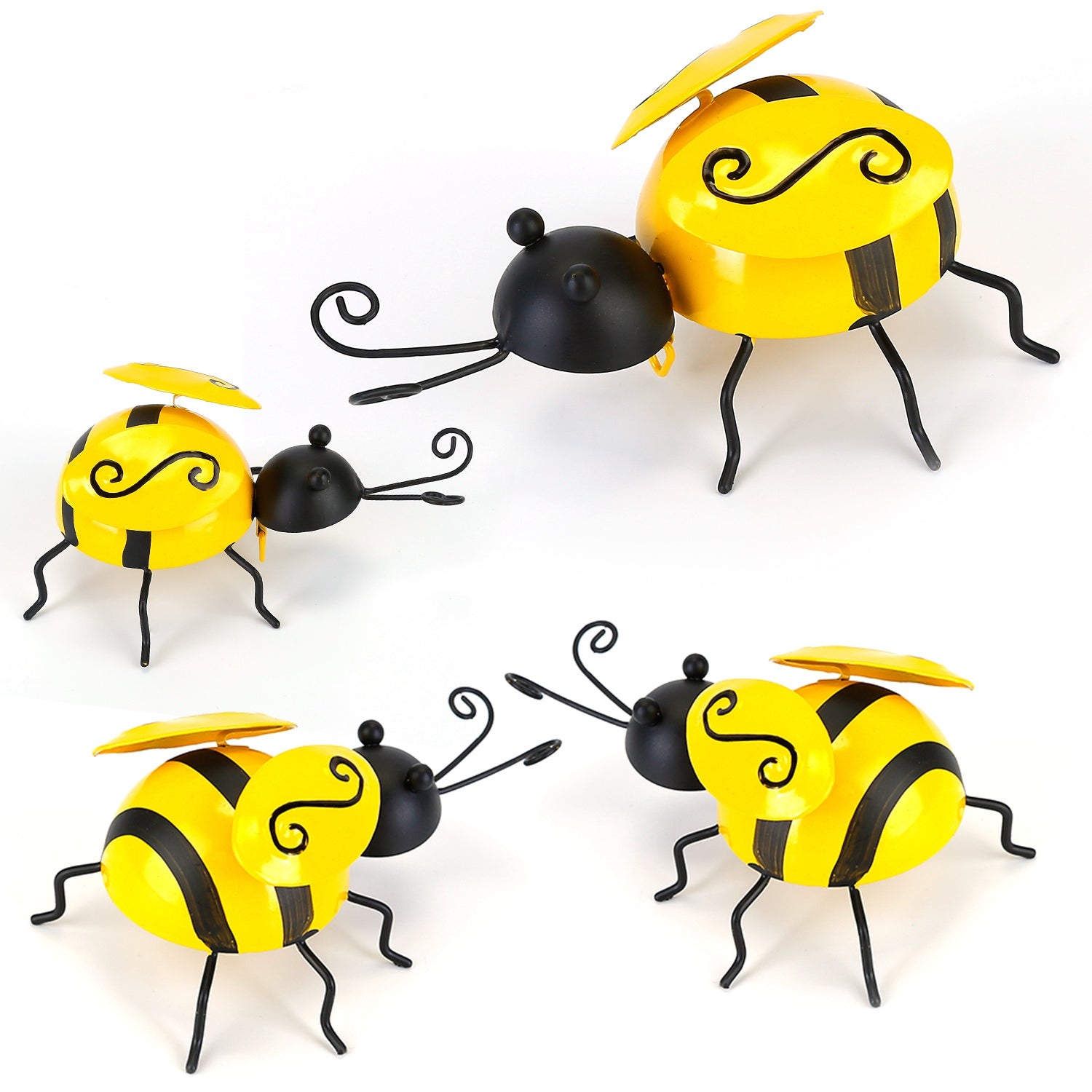 title:4Pcs Bumble Bee Set Ornament 3D Iron Hanging Bee Wall Decor Art Sculpture Statues Decorations For Fence Lawn Bar Living Room;color:Multi