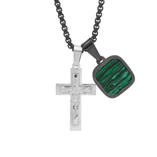 Crucifix + Stone Charm Necklace