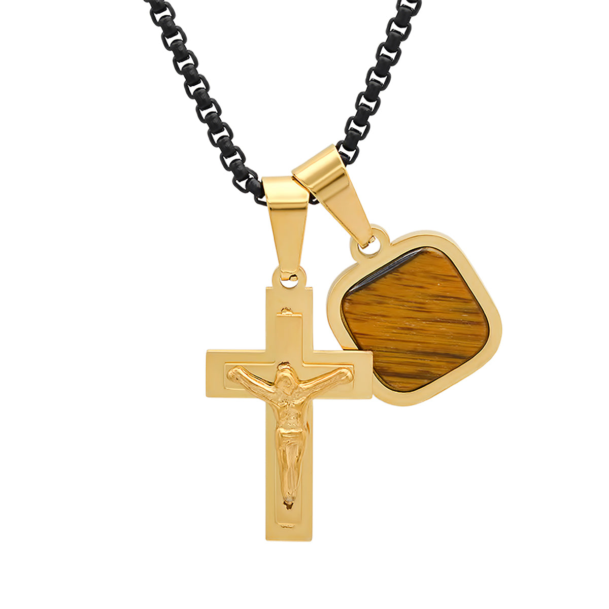 Crucifix + Stone Charm Necklace