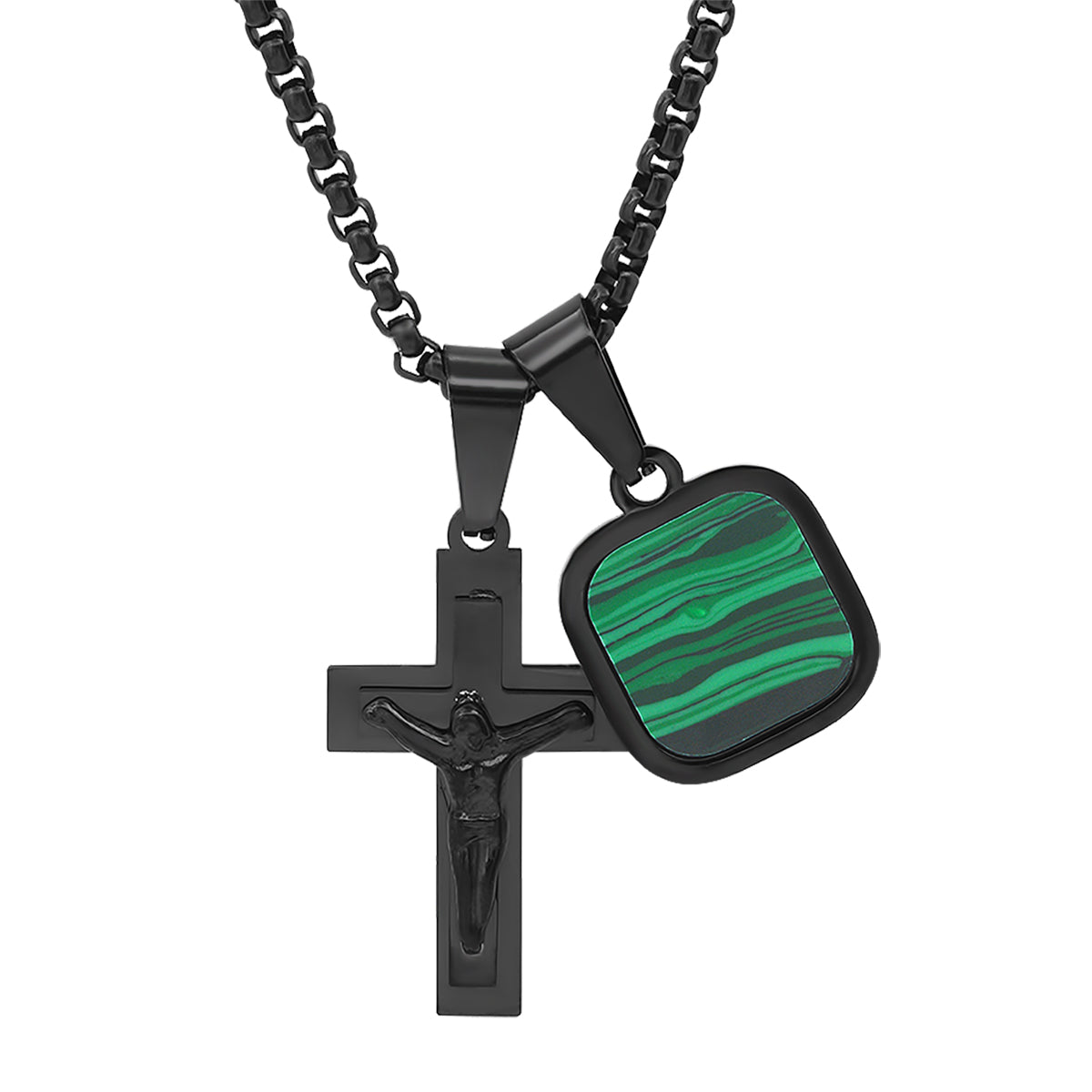 Crucifix + Stone Charm Necklace