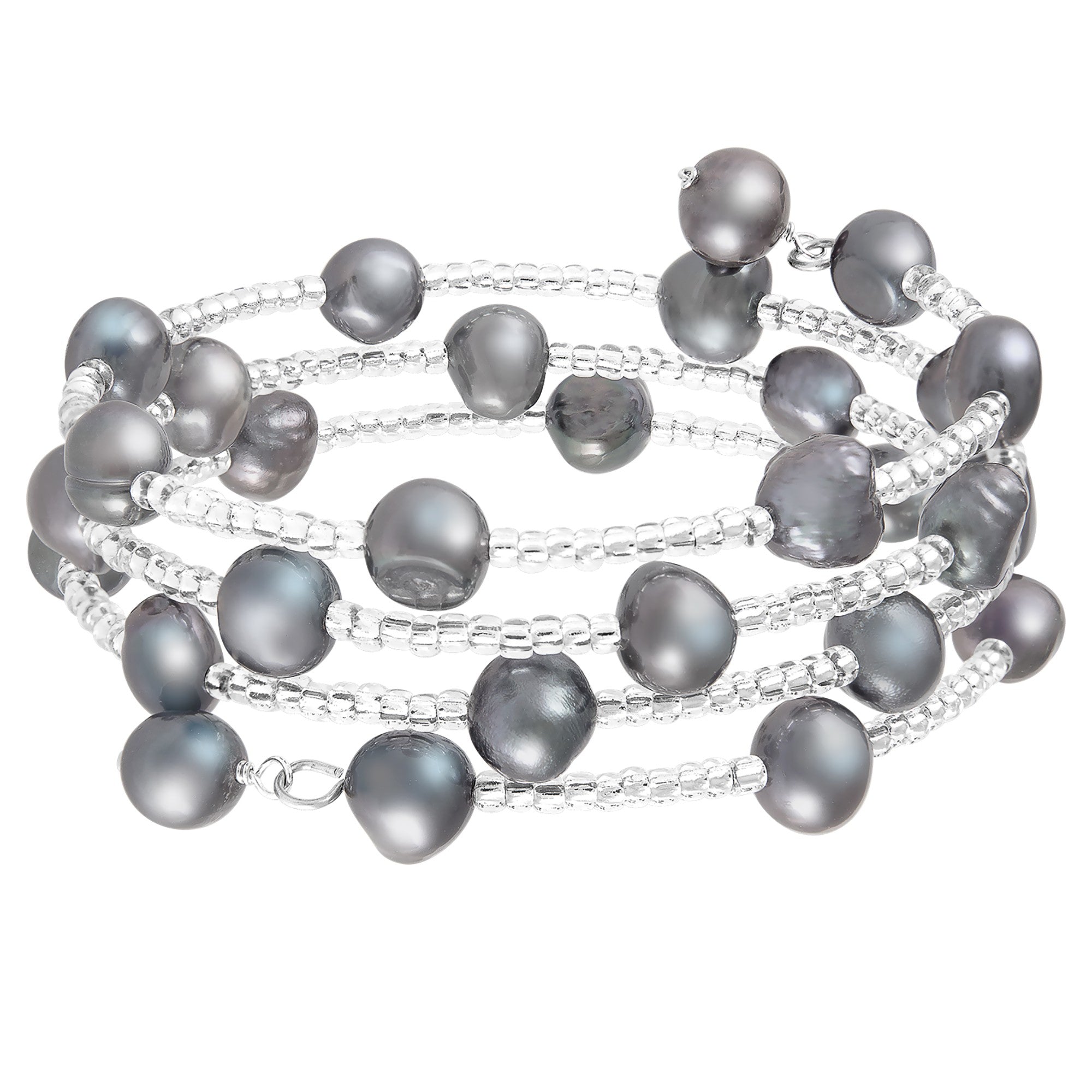 title:Splendid Pearls Coil Triple Row Pearl Bracelet;color:Gray