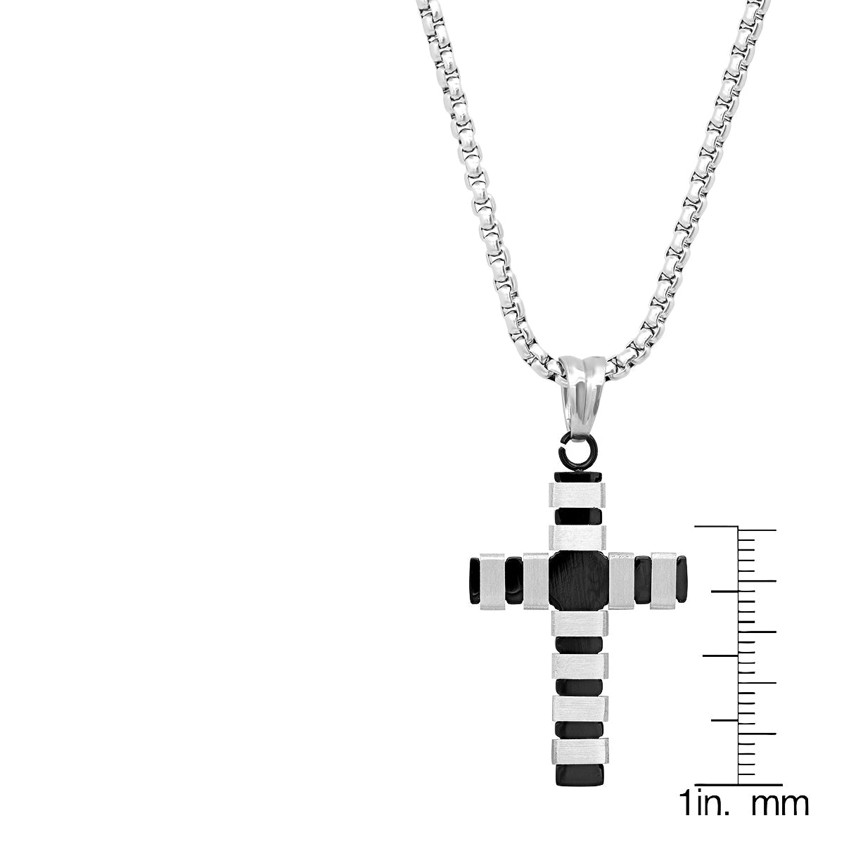 SteelTime Striped Cross Pendant Necklace