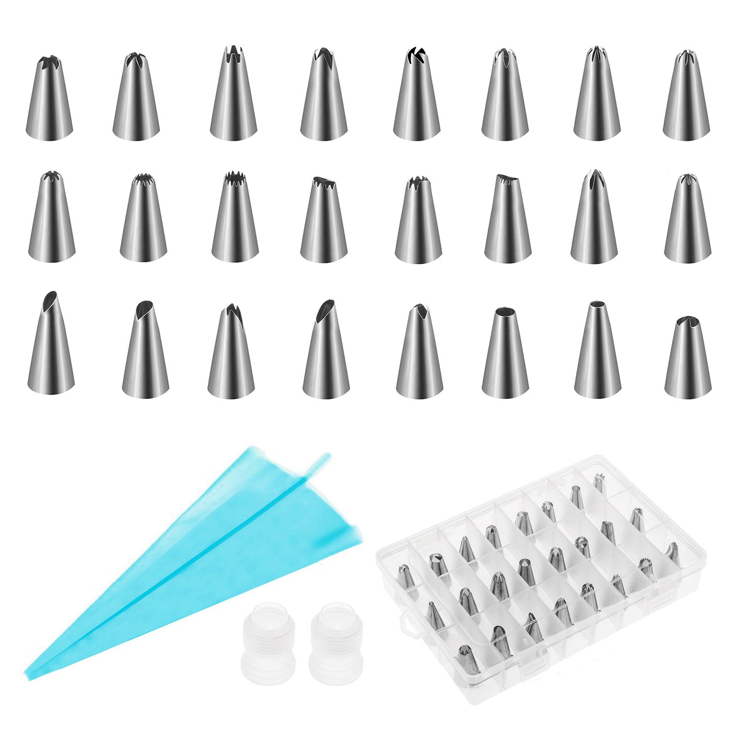 title:24Pcs Cake Decorating Supplies kit Stainless Steel DIY Baking Supplies Icing Tips with Pastry Bags & Disposable Coupler & Storage Case;color:not applicable