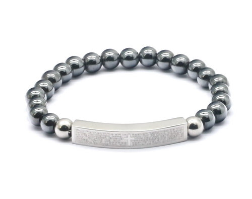 SteelTime Lord's Prayer Hematite Beaded Stretch Bracelet