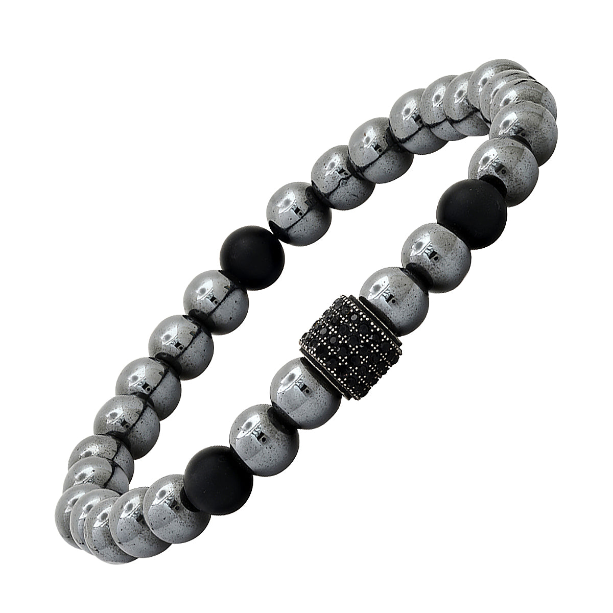 Black Crystal Hematite & Lava Beaded Bracelet