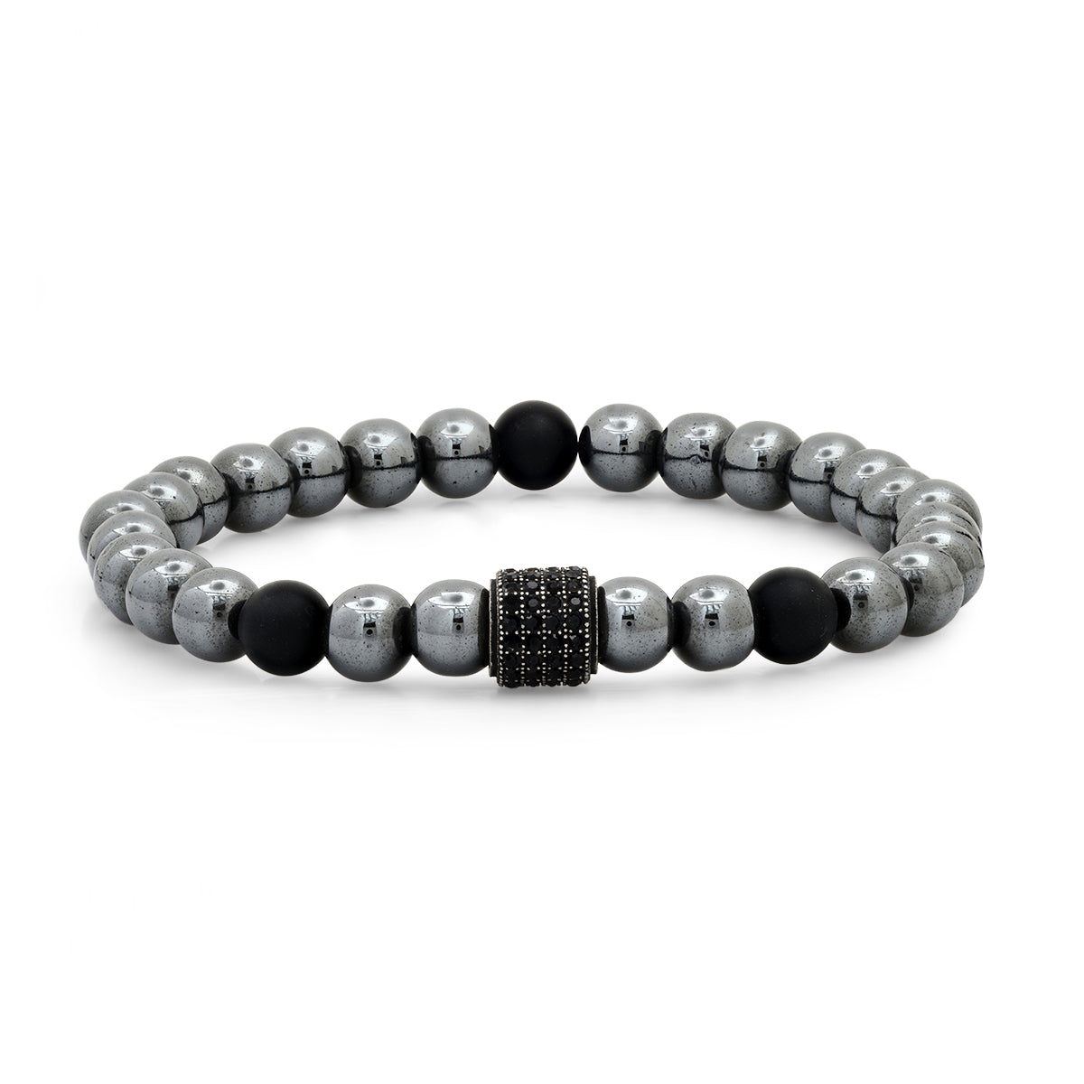 Black Crystal Hematite & Lava Beaded Bracelet