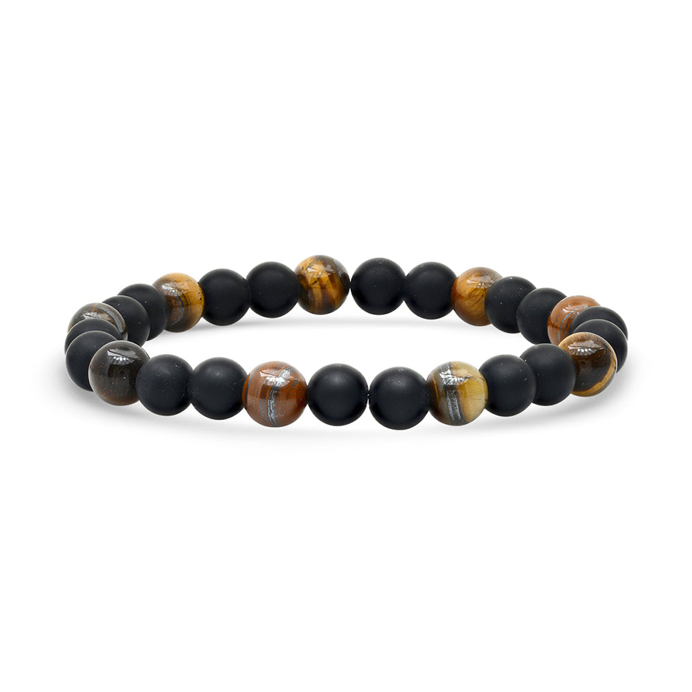 SteelTime Tiger Eye & Black Lava Beaded Bracelet