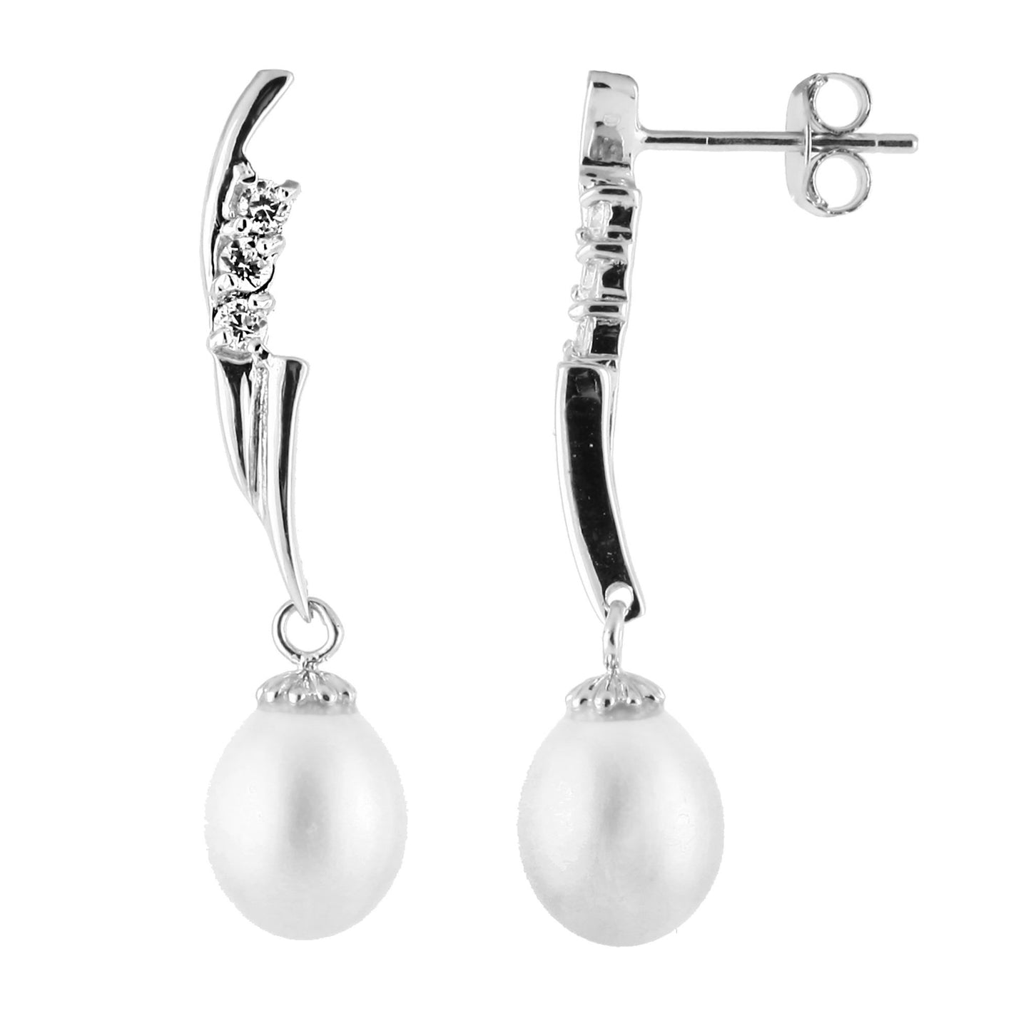 title:Splendid Pearls Sterling Silver Pearl Earrings ESR-414;color:White