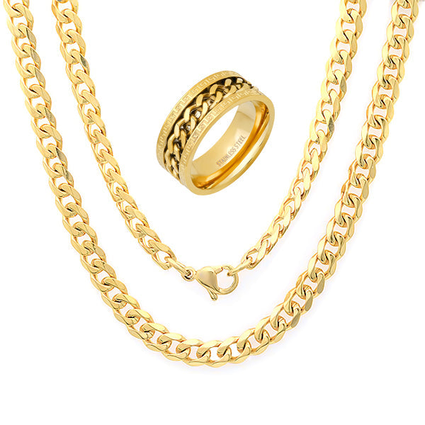 Cuban Link Chain & Spinner Ring Set