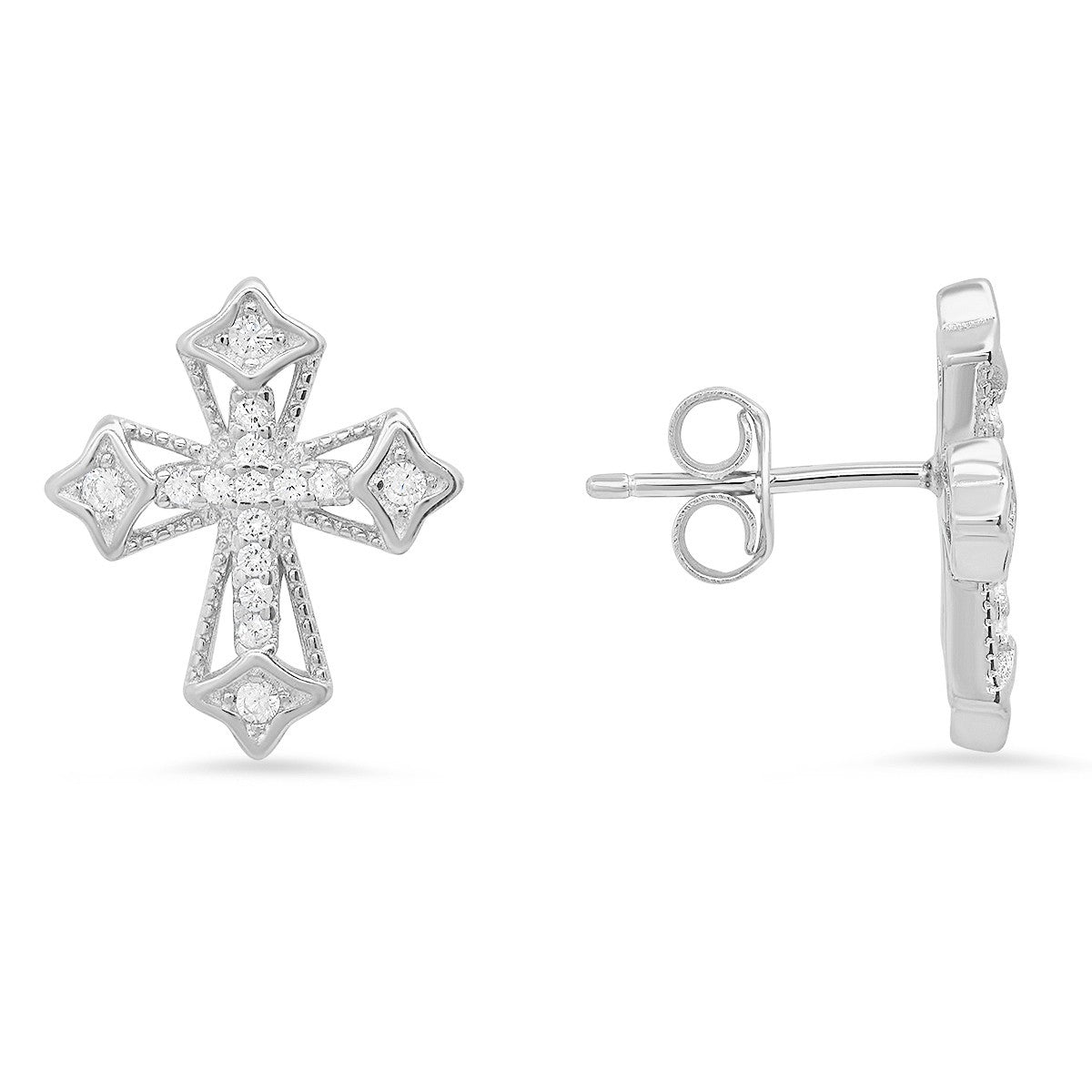 title:Sterling Silver Vintage CZ Cross Stud Earrings;color:Silver