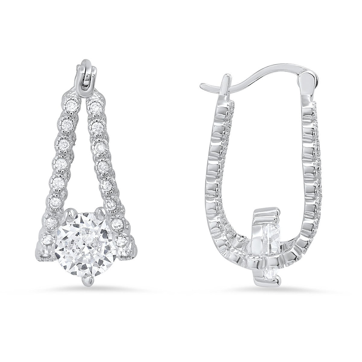 Sterling Silver CZ Capture Hoop Earrings - Ruumur