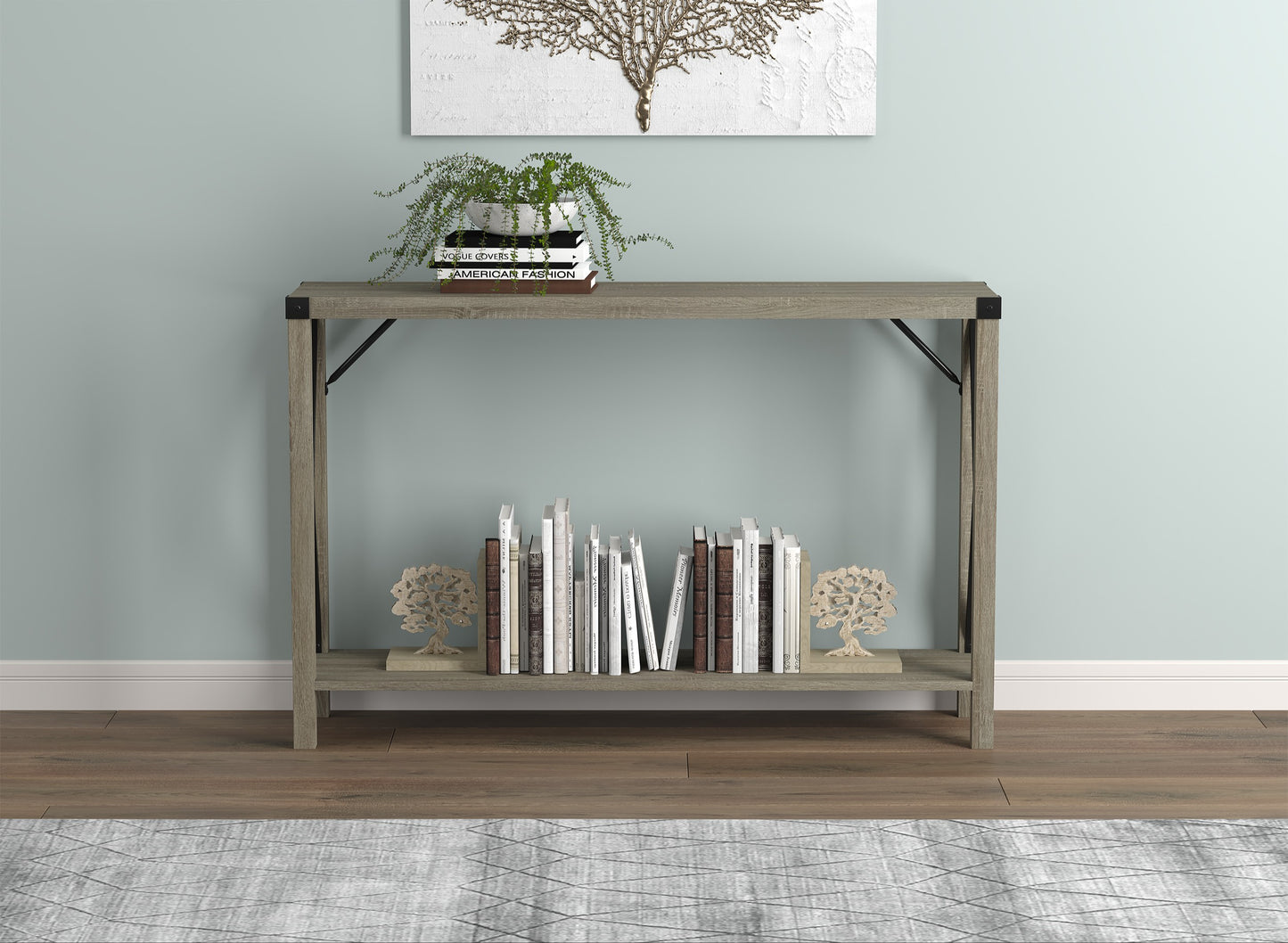 Safdie & Co. Console Table 46" Dark Taupe 1 Shelf Metal Sides, Entryway or Sofa Table for Living Room