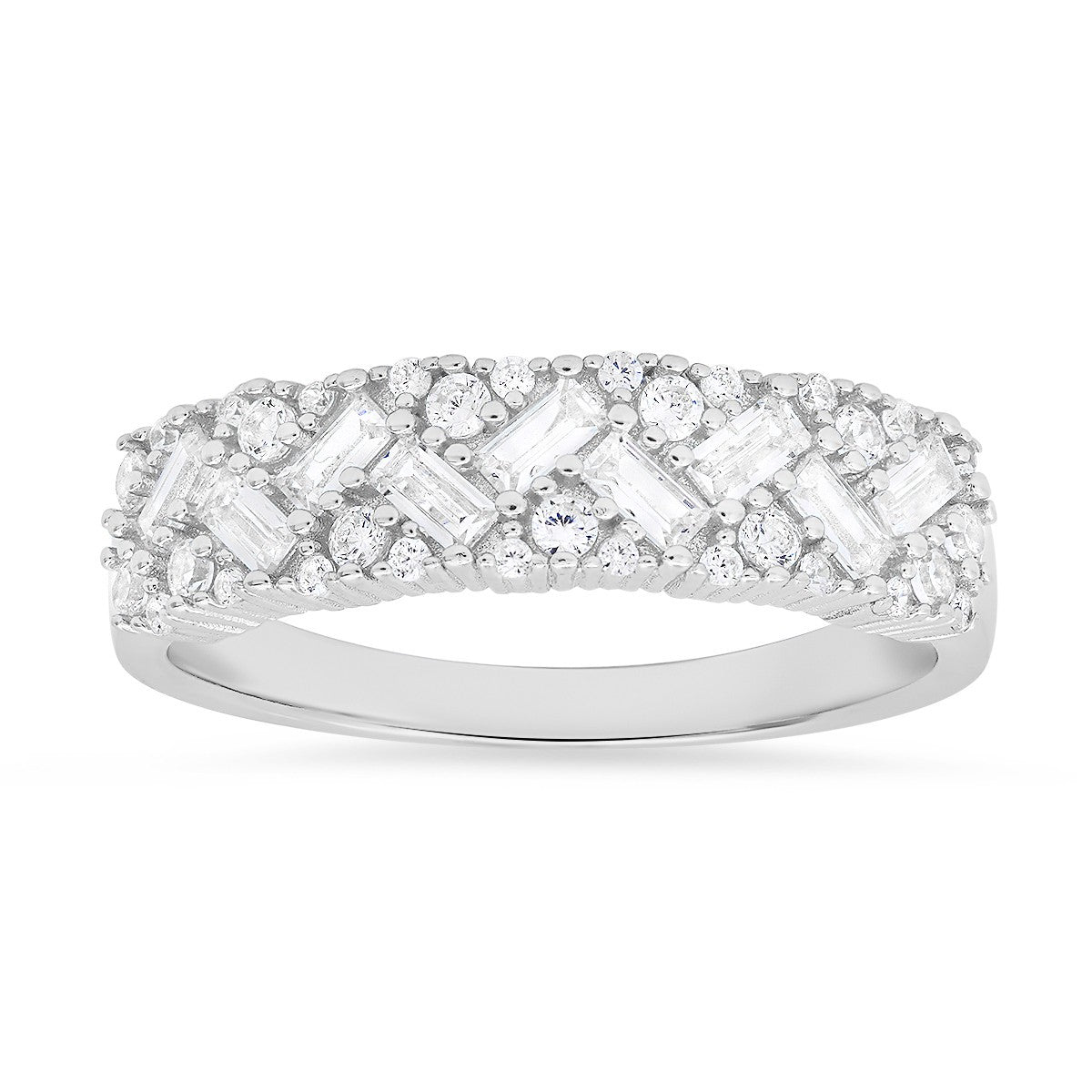 Sterling Silver Baguette-cut CZ Ring - Ruumur