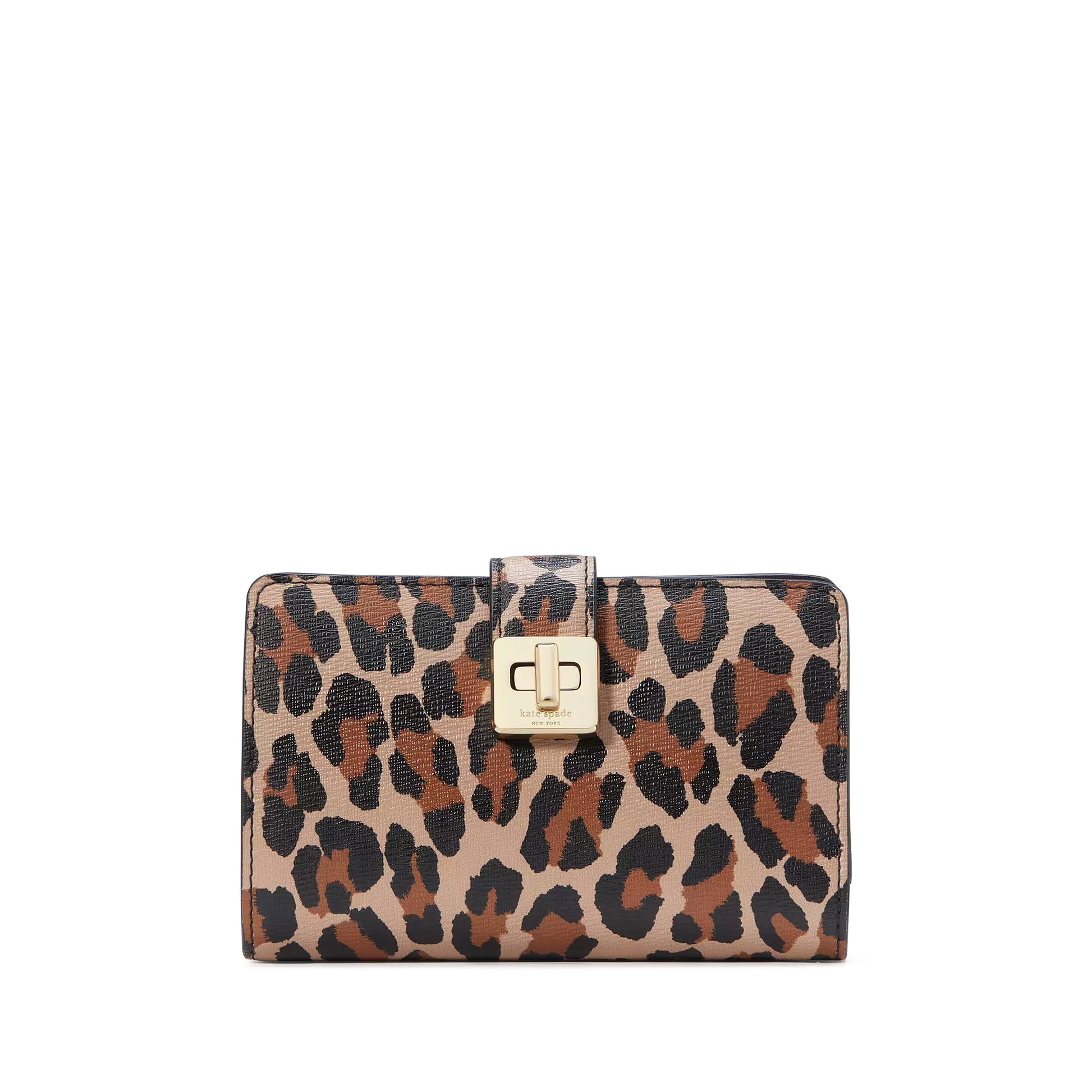 title:Kate Spade Women's Phoebe Spotted Leopard Turnlock Medium Wallet;color:Brown Multi