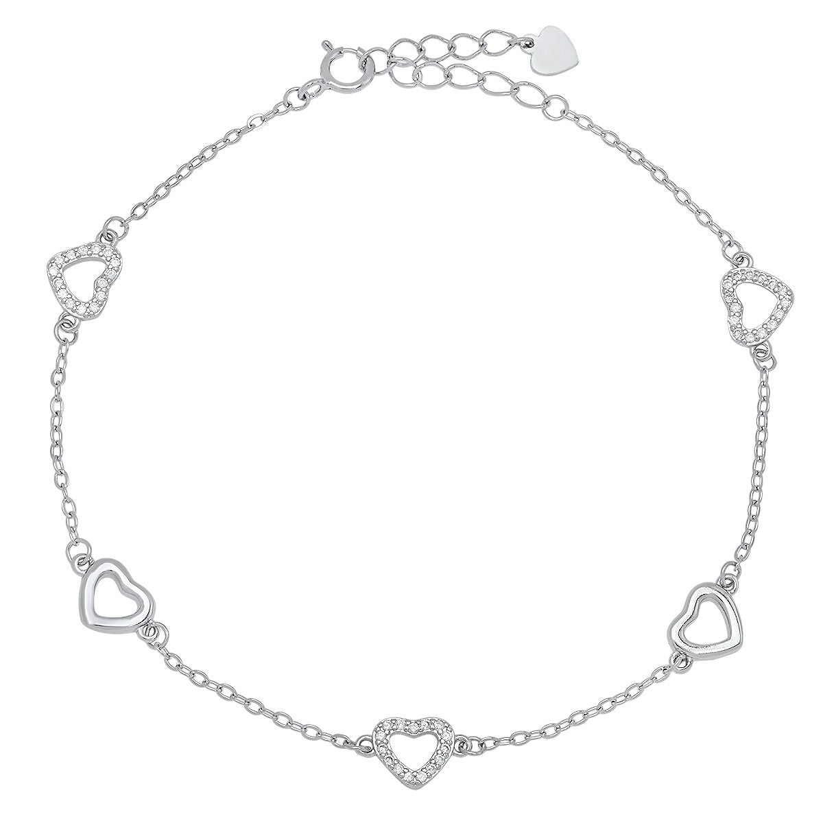 title:Sterling Silver CZ Heart Station Bracelet;color:not applicable