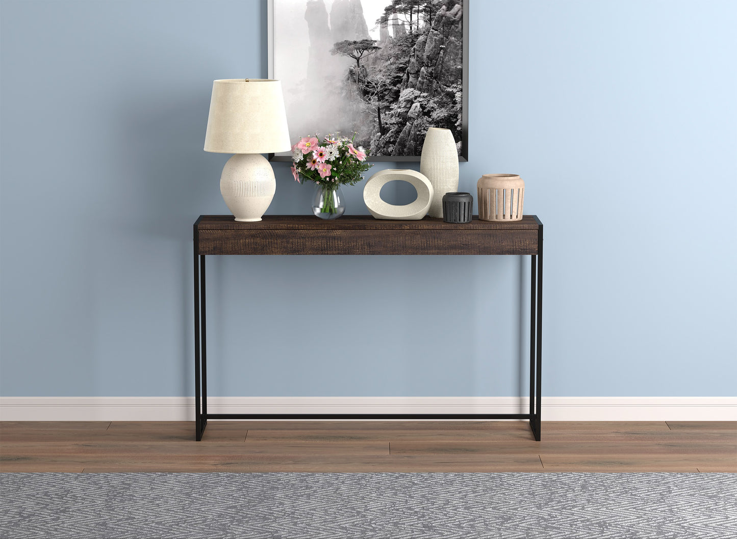 Safdie & Co. Console Table 47L Dark Brown Reclaimed Wood Black Metal