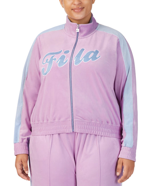 Fila Women's Valery Logo Zip Front Velour Jacket Purple Size 2X