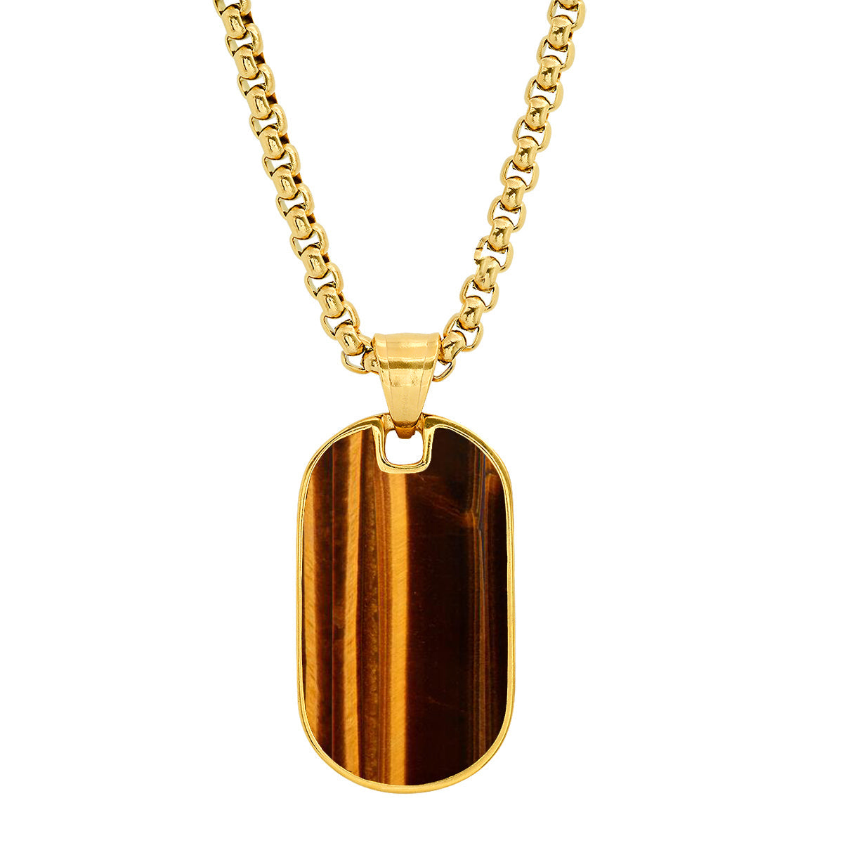 SteelTime Tiger Eye Dog Tag Necklace