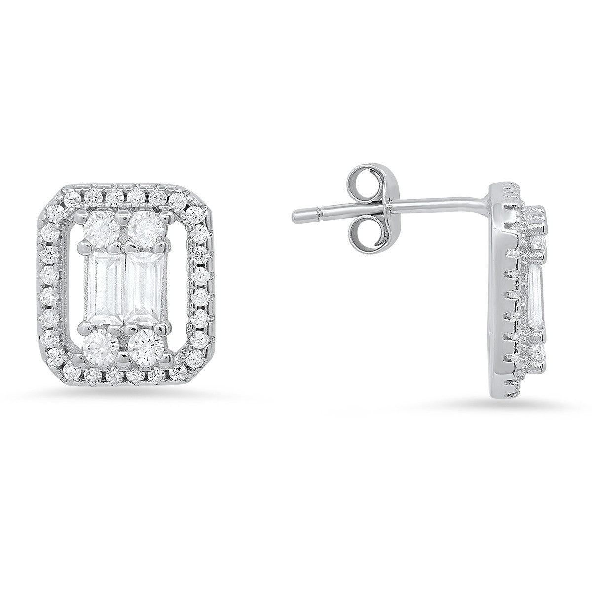 title:Sterling Silver Baguette-cut CZ Stud Earrings;color:not applicable