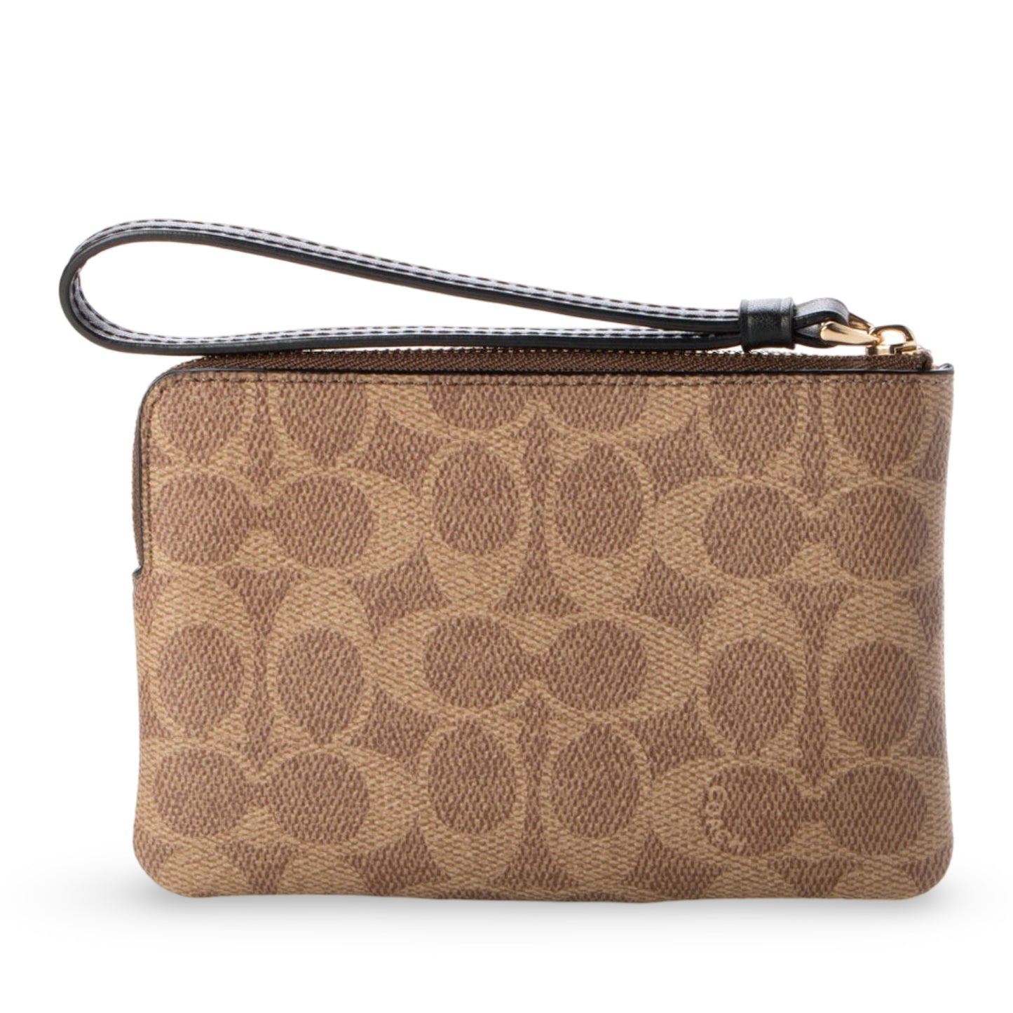 title:Coach Women's Corner Zip Wristlet In Signature Canvas;color:Tan / Black