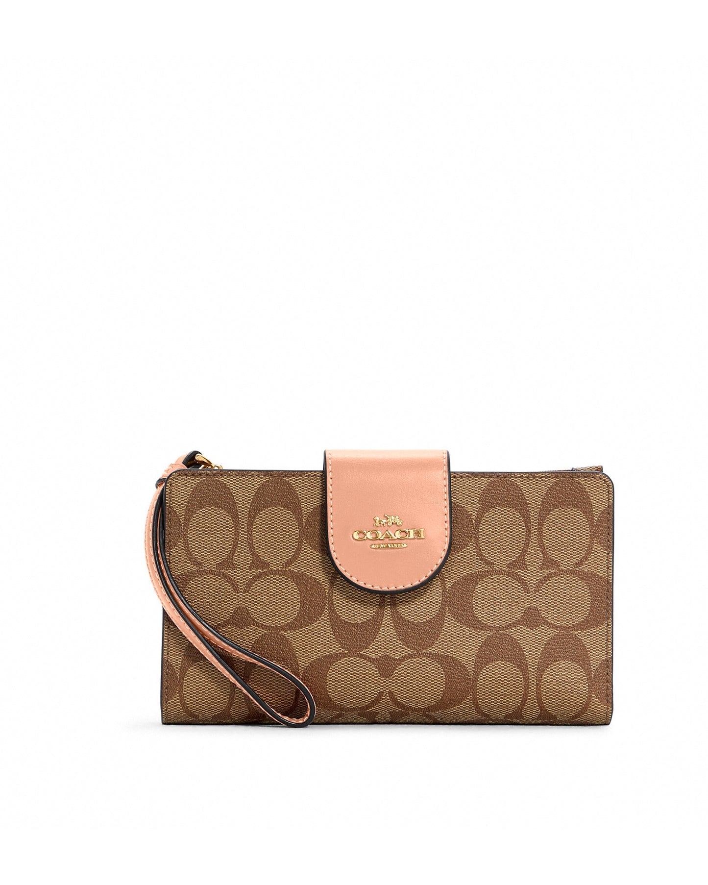 title:Coach Women's Tech Phone Wallet In Colorblock Signature Canvas;color:Khaki / Faded Blush