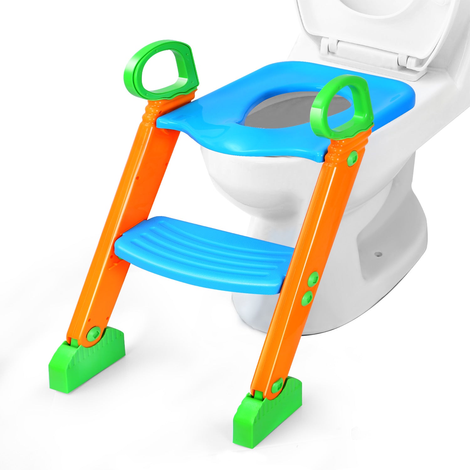 title:Potty Training Toilet Seat w/ Steps Stool Ladder For Children Baby Foldable Splash Guard Toilet Trainer Chair Anti-slip Feet Pedal Handle 132LBS Max L;color:Multi