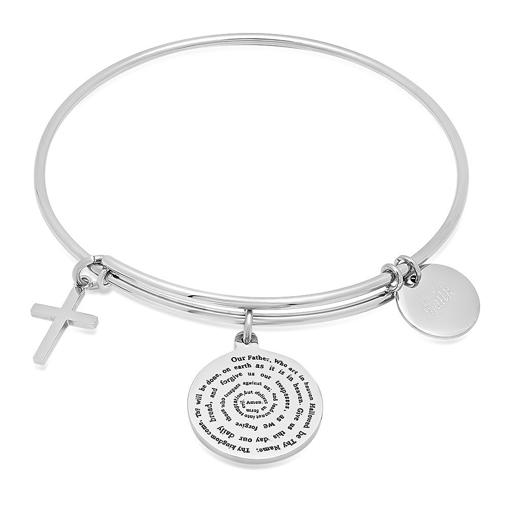 SteelTime SteelTime Women's Stainless Steel Bracelet With Our Father, Faith, And Cross Charms.