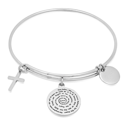 SteelTime SteelTime Women's Stainless Steel Bracelet With Our Father, Faith, And Cross Charms.