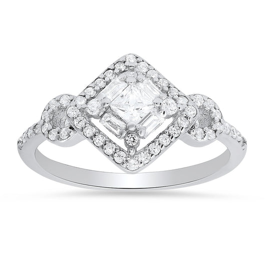 Sterling Silver Multi-cut Halo CZ Ring