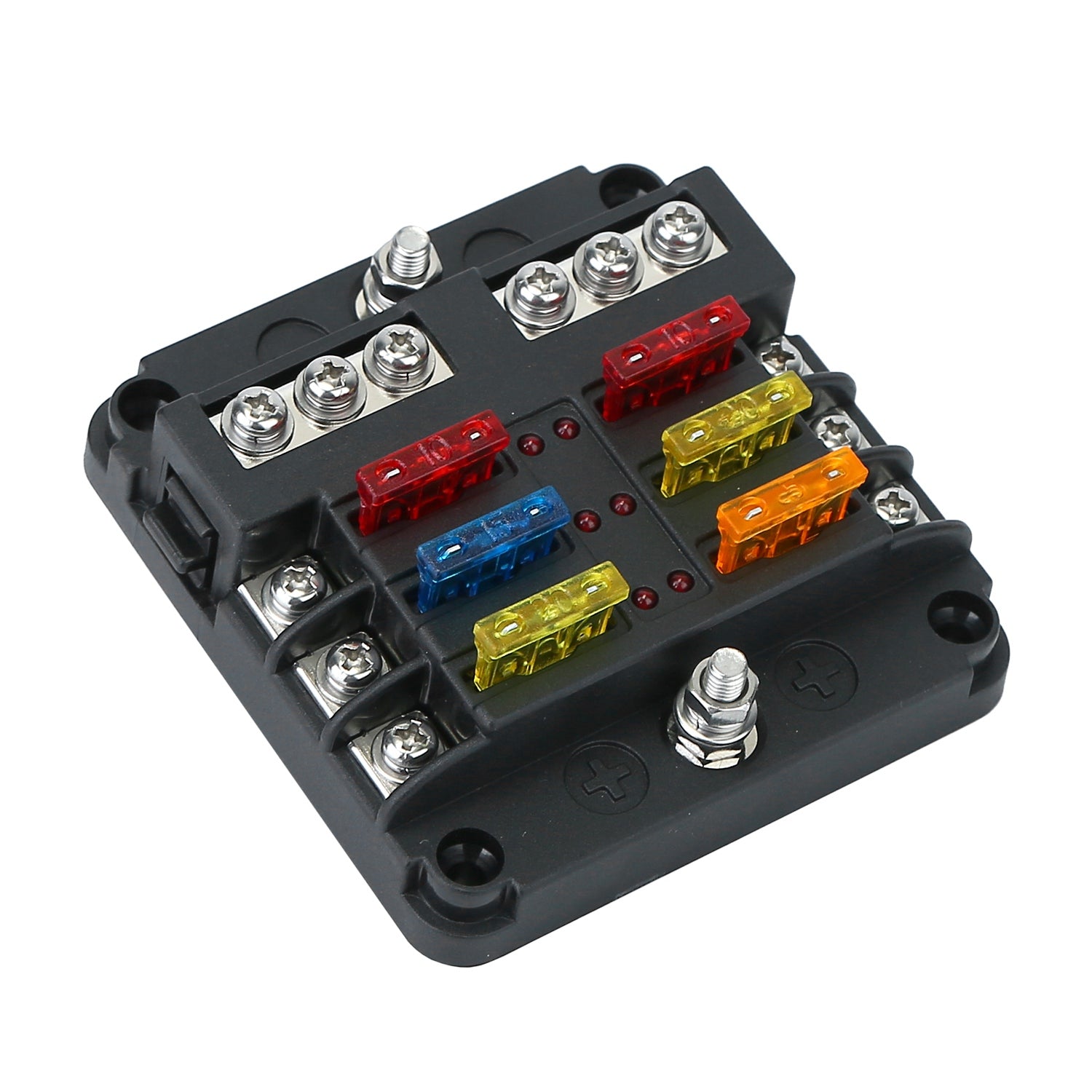 title:6-Way Fuse Box Holder w/ LED Indicator 6 Circuit Blade Fuse Block Sticker Label For 12-32V Automotive Boat Car SUV Marine;color:Black