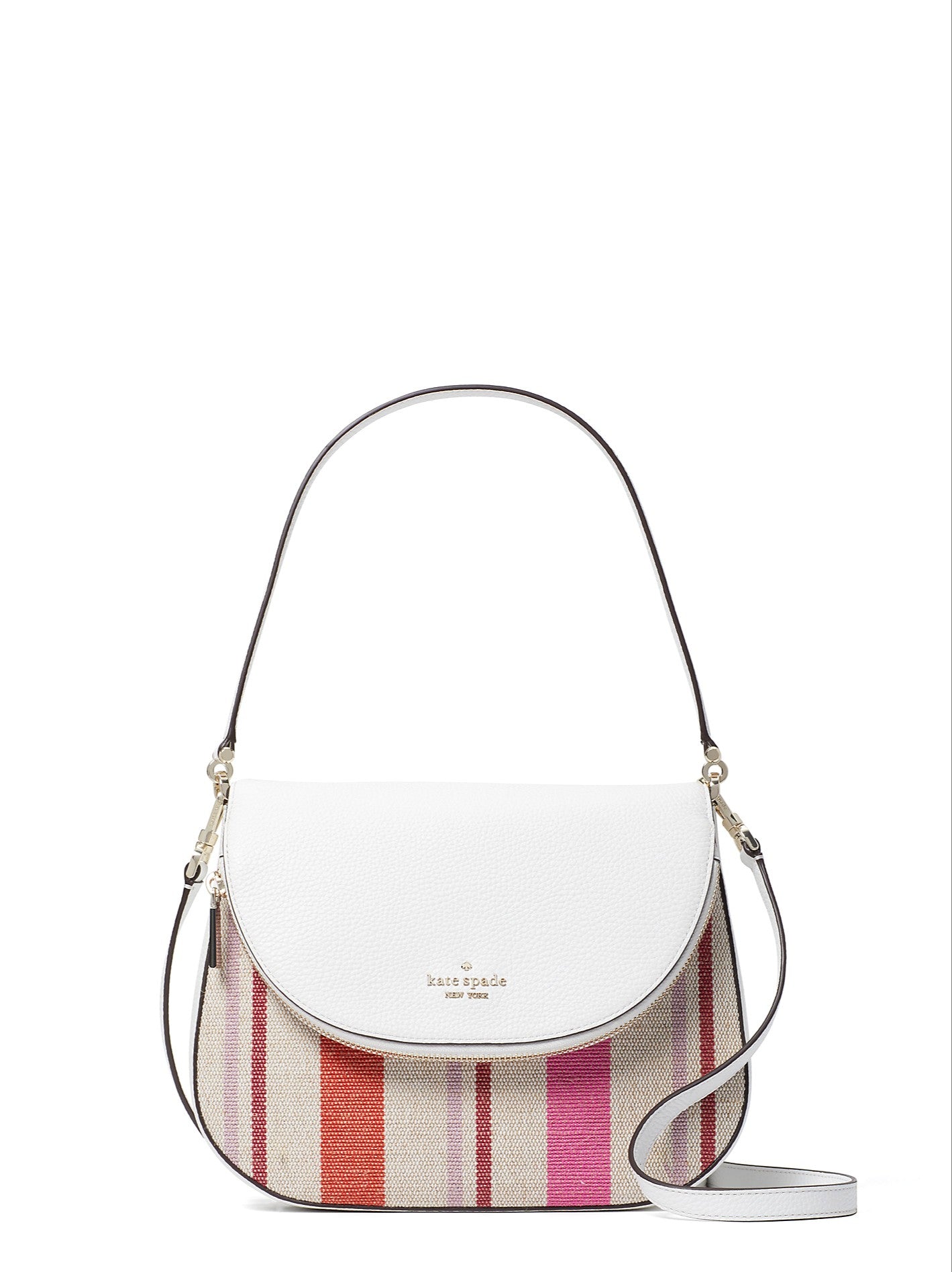 Kate Spade Leila Striped Canvas Medium Flap Shoulder Bag