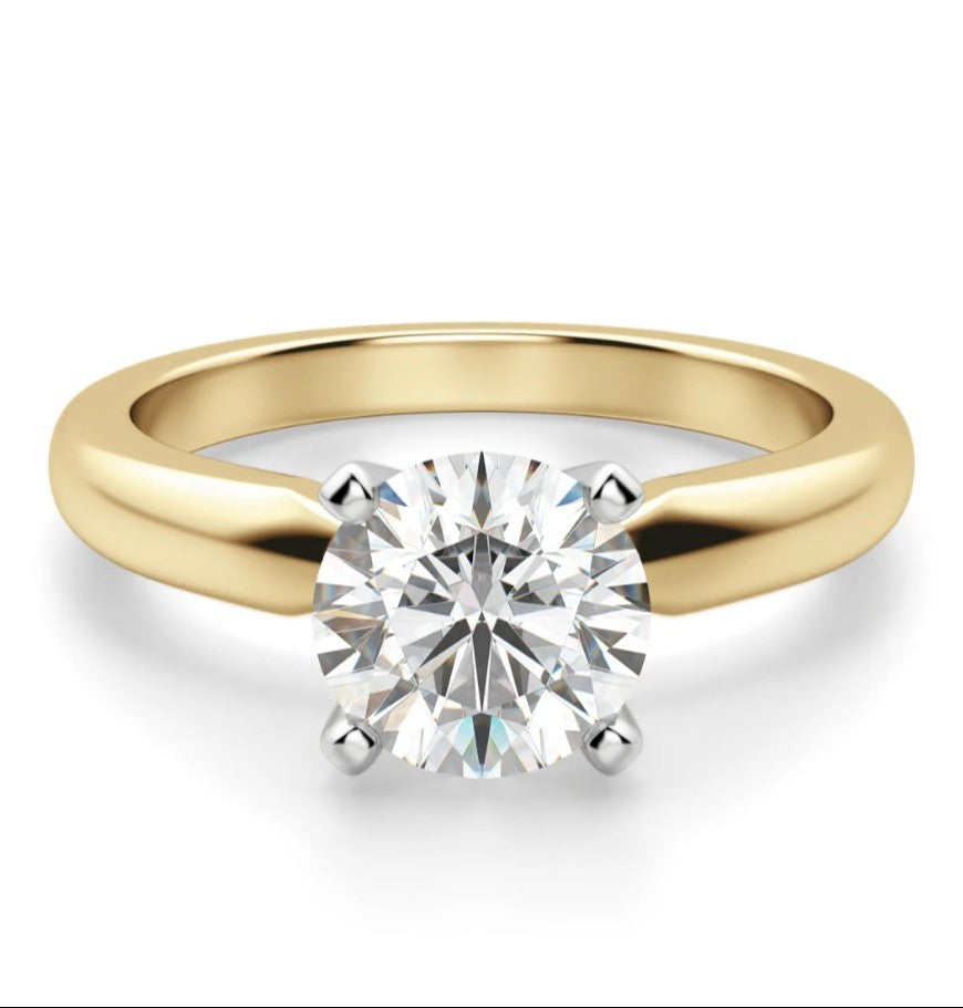 title:14K Yellow Gold Classic 1 Ct. Center Round Cut Diamond CZ Solitaire Engagement Ring;color:Yellow Gold