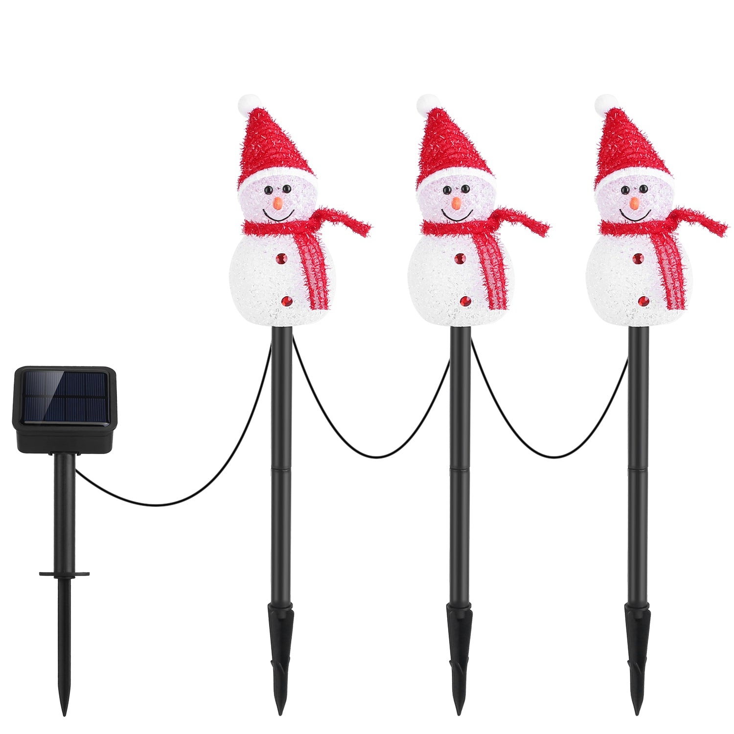 title:1Pc Solar Powered Lamp 3 Snowmen Outdoor Decorative Christmas Lamp Garden Stake Light IP55 Waterproof Santa Landscape Light Warm White LED Lighting Pa;color:Black